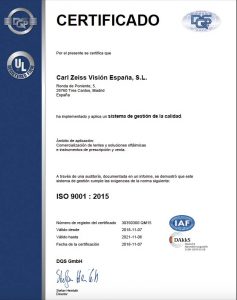 ZEISS certificado calidad